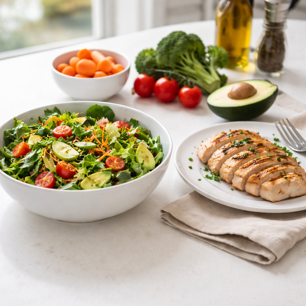 Healthy food laid out but missing key glute-building nutrients